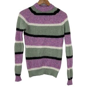 Veda Sweater Womens Small Purple Green‎ Striped Knit Mohair Wool Blend Pullover